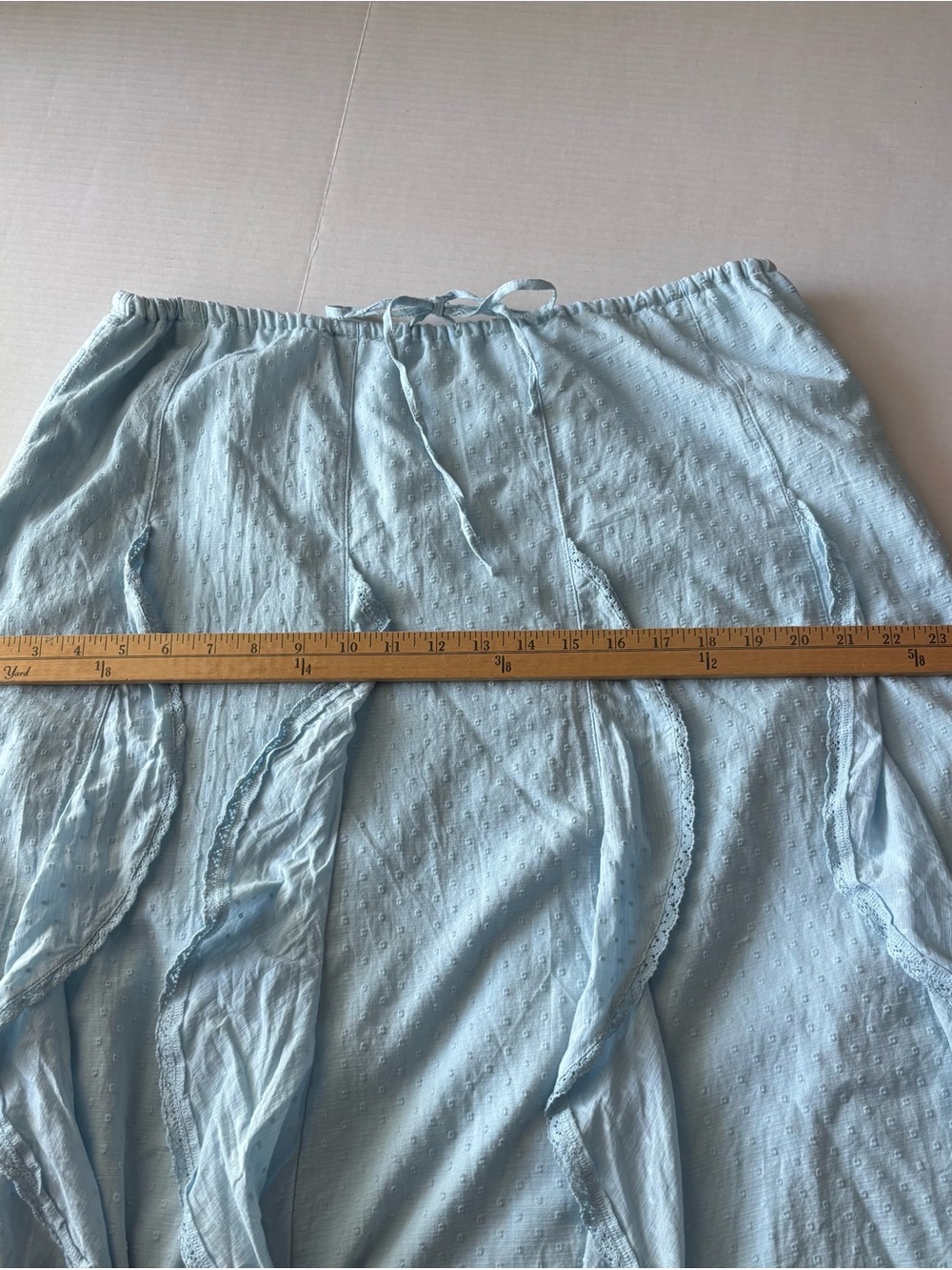 American Eagle Maxi Skirt Cascade Ruffle Textured Cotton Light Blue Boho Size L - Picture 8 of 12